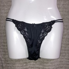 Vintage Victoria's Double String Secret Second Skin Satin Bikini Panties Black M