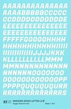 K4 O Scale Water Slide Decals White 3/8 Inch Modern Speed Letter Alphabet