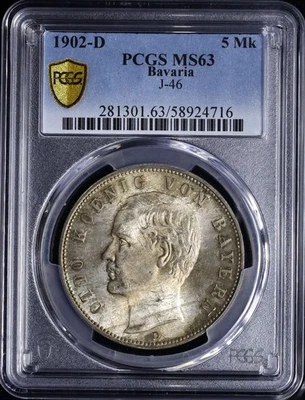 Kaiserreich Bayern König Otto 5 Mark 1902 PCGS MS63 - Bild 1 von 2