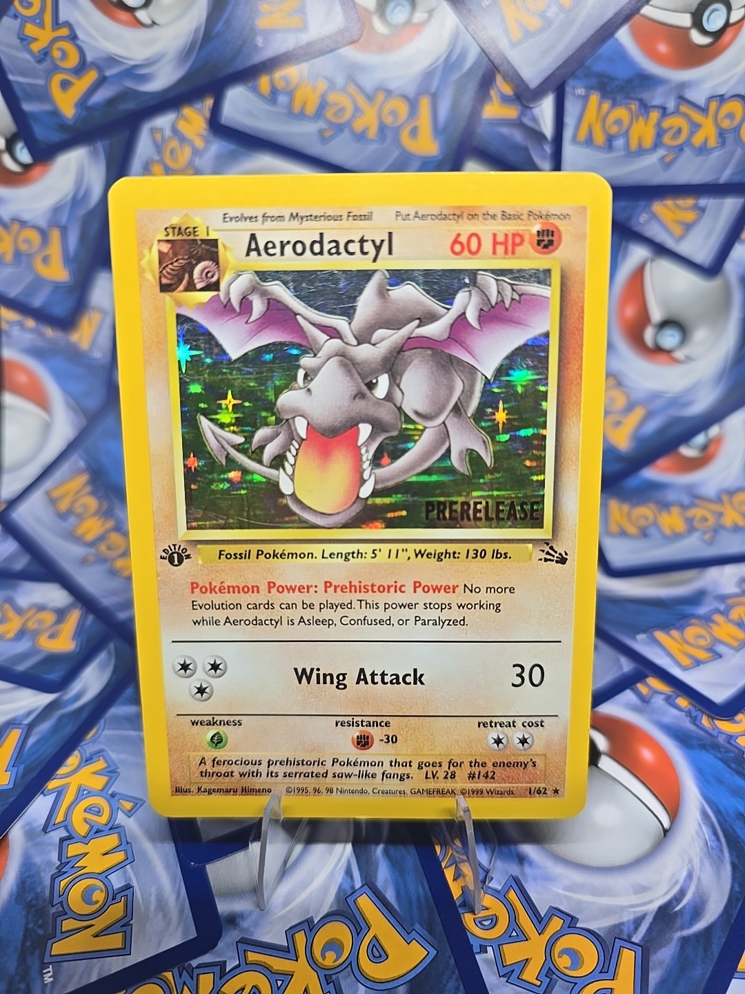 1999 Pokémon 1ST Edition Aerodactyl Fossil Holo Ultra Rare PRERELEASE LP