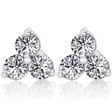 2ct Three Stone Diamond Studs 14K White Gold