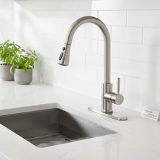 High Arc Single Handle Kitchen Faucet with Pull Down Sprayer - Lead Free Design