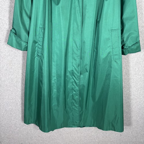 80s Vintage J Gallery Trench Coat 7 8 Emerald Shiny Oversized Pleated Swing Loud - Picture 3 of 12