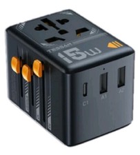 Tessan 15W Universal Travel Power Adapter 2 USB Type A and 1 C US Europe UK AUS