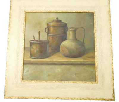 Unbekannter Künstler Öl auf Leinwand Stillleben 57x57 cm Mä-281