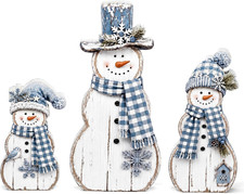 3 Pcs Blue Snowman Table Decoration Winter Christmas Indoor Decor