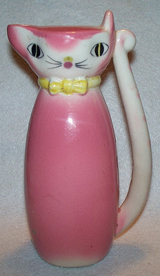 VINTAGE LIPPER MANN CERAMIC PINK CAT VINEGAR DECANTER MID CENTURY JAPAN