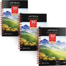 ARTEZA Watercolor Paper, Pack of 3, 30 Sheets Each, 5.5x8.5 Inches Watercolor Pa