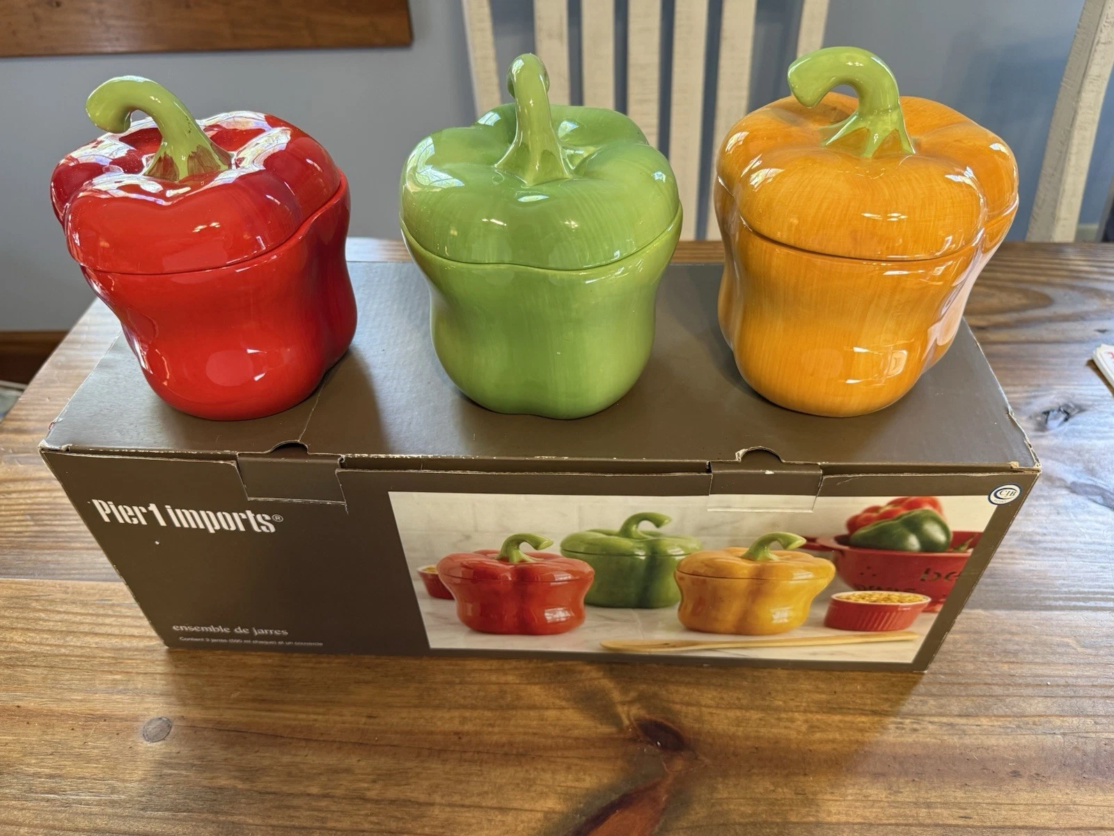 Pier 1 Imports Peppers 20 oz Canister Set kitchen decor storage glazed ceramic