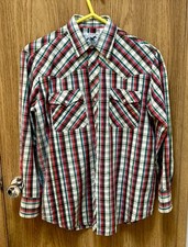 Men's Vintage Bronco Western Shirt Pearl Snaps Medium 42 Plaid