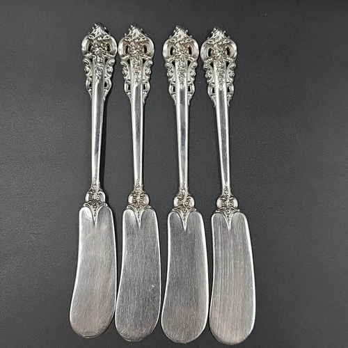 4 Wallace Grande Baroque Sterling Silver 6.25” Solid Butter Spreaders 130 Grams