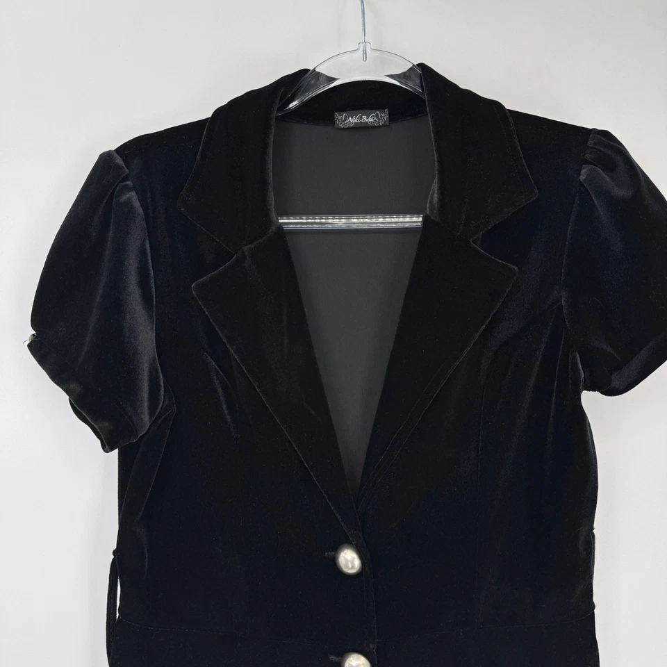 Vintage Y2K NikiBiki Velvet Jacket Juniors Large Black Whimsigoth Silver Buttons - Image 2 of 4