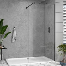 Matt Black Walk In Wet Room Shower Enclosure Screen Cubicle 8mm Easy Clean Glass