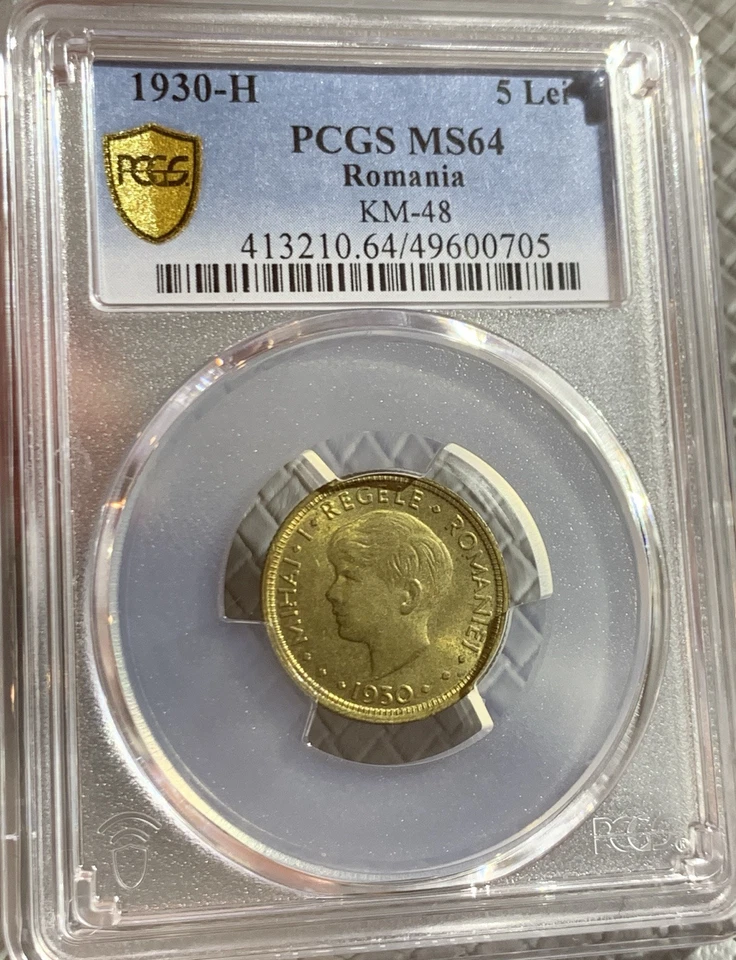 1930 H ROMANIA 5 LEI BRONZE PCGS MS64 KM-48 - Image 3 of 3