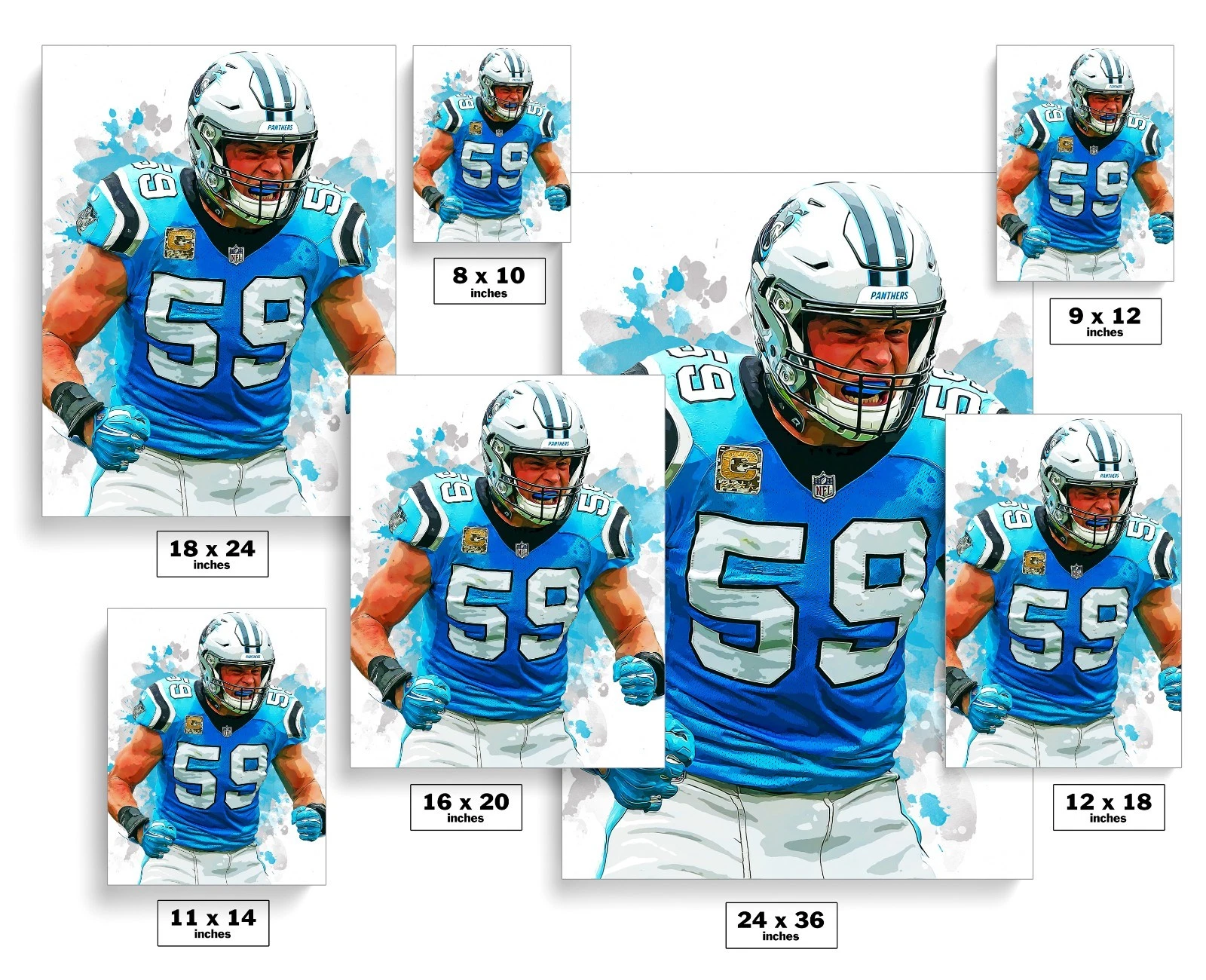 Luke Kuechly Carolina Panthers Touchdown Vertical Poster for Man Cave