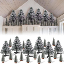 21 Pcs above the Cabinet Christmas Tree Decor 6 Flocked Snowy Trees 15 Mini Snow