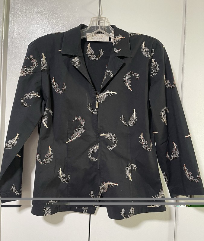 Dana Buchman Women’s Black Embroidered Collared Zip Front Shirt LS 8