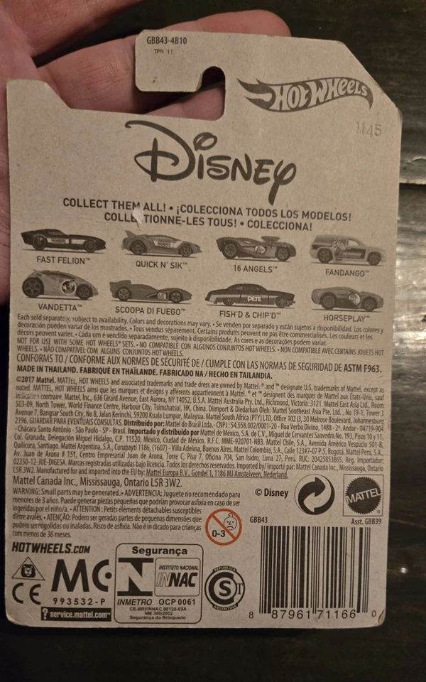 Hot Wheels Disney Mickey Mouse Character Car Red Fast Felion GBB43 1/8 2017 New - Image 4 of 4