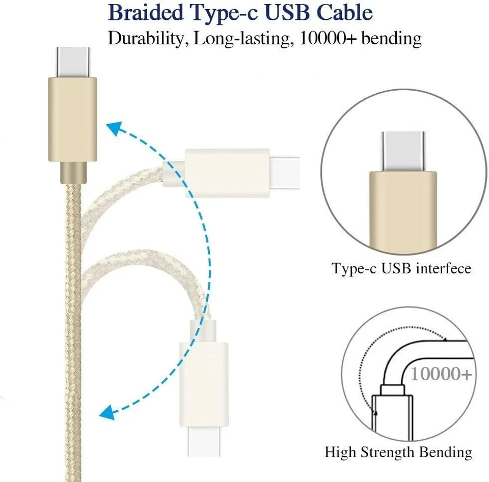 Braided USB to Type-C Fast Charging Data SYNC Charger Cable Cord 1/3/6/10FT Lot - Image 3 of 4