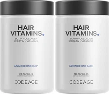 Codeage Hair Vitamins 10000 mcg Biotin, Keratin, 120 Count (Pack of 2) 