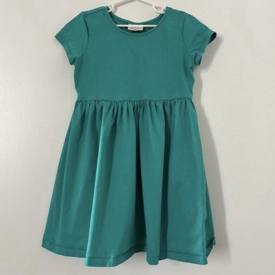 Hanna Andersson Bright Basics Short Sleeve Aqua Green Cotton Dress Girl Size 8