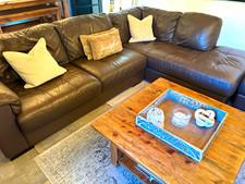Brown Leather Traditional Corner Sofa w/ Cushions 287x200cm Seats 6+