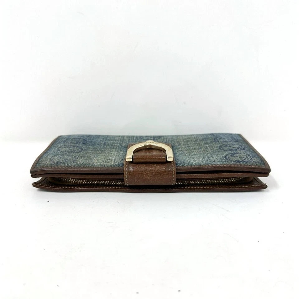 Cartera Continental Vintage Gucci Denim GG Monograma Anillo en D Cuero Azul Foto 4 de 4