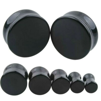4MM-24MM STEIN OHR PLUG SCHWARZ ACHAT ONYX TUNNEL PIERCING STONE PLUGS FLESH NEU