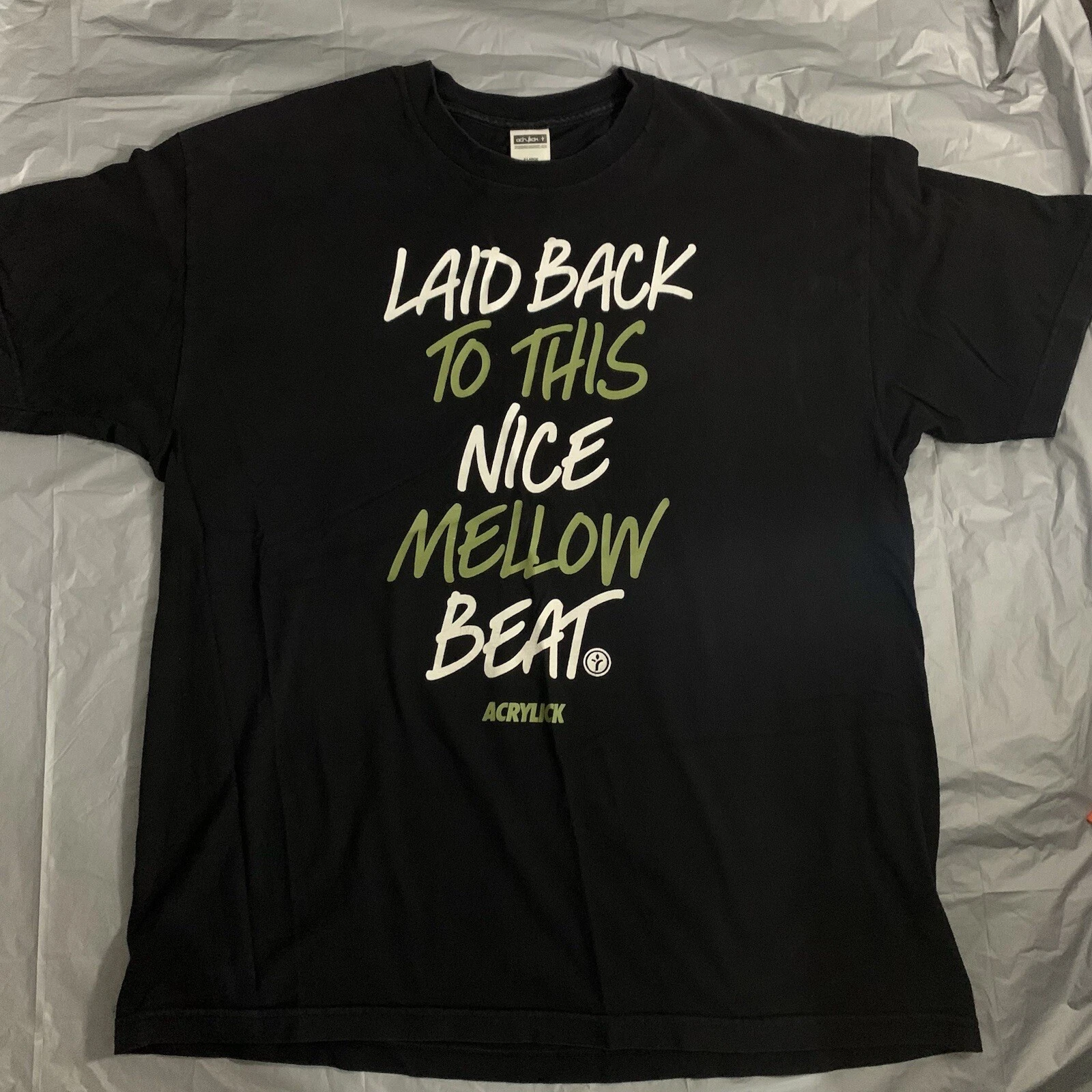 Vintage Acrylick Mellow Beat Hip-Hop Script T-Shirt Men’s XL Y2K