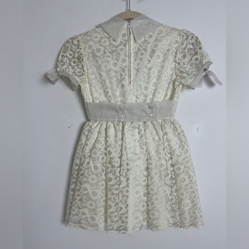 Vintage Girl's First Communion Cream Lace Short Sleeve Attached Necklace Dress 7 - Picture 8 of 13