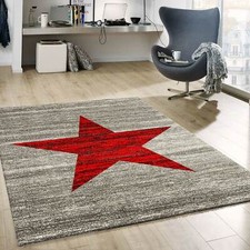 Trendy Teenager Rug, Star Pattern in Red Grey Heatset
