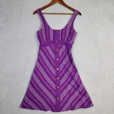 Prana Mini Dress Women XS Purple Striped Button Front A-Line Smocked Back Preppy