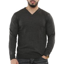 Mens V Neck Jumper Long Sleeve Sweater Classic Plain Pullover Top Sweatshirt