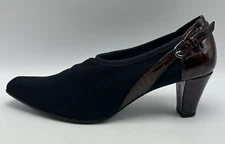 Vaneli Shoes Heel Pump Womans 8.5 M Black Scuba Brown Croc Print Slip On Dressy