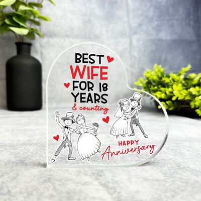 18 Jahre 18. Hochzeitstag Geschenk für beste Frau Andenken Seite Herz Plakette