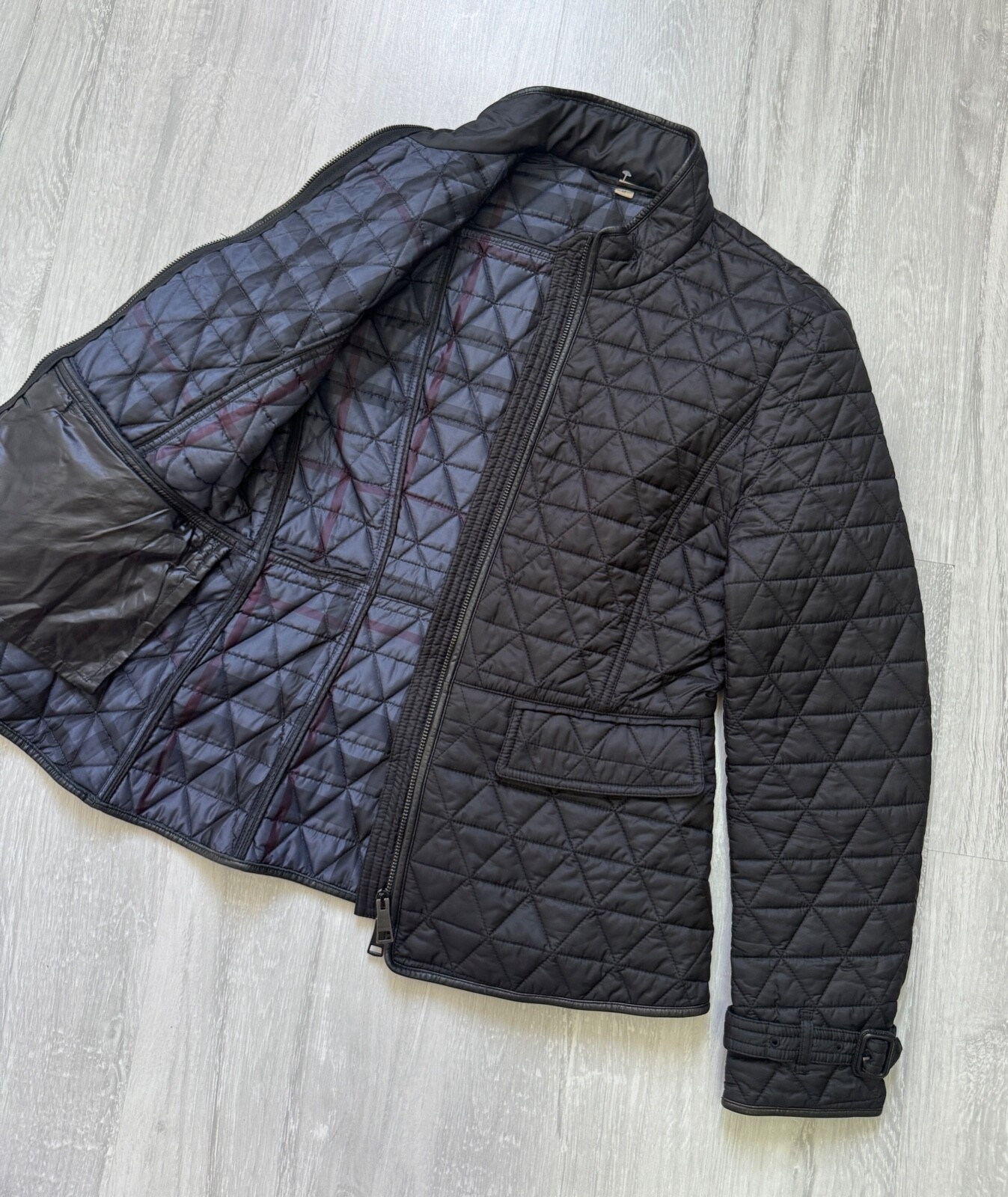 Women's BURBERRY BRIT Quilted Black Jacket Blazer Leather Trim RARE Size M image 7