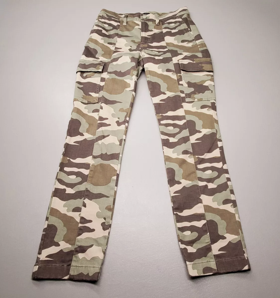 J. Crew Womens Vintage Straight Cargo Pants EUC Green Camo Jeans Size 25