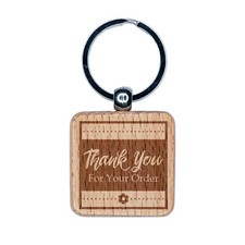 Thank You For Your Order Formal with Flower Engraved Wood Square Keychain