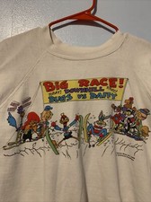 Vtg Warner Bros Youth Large White Crewneck Sweatshirt  Big Race  Bugs Vs Daffy