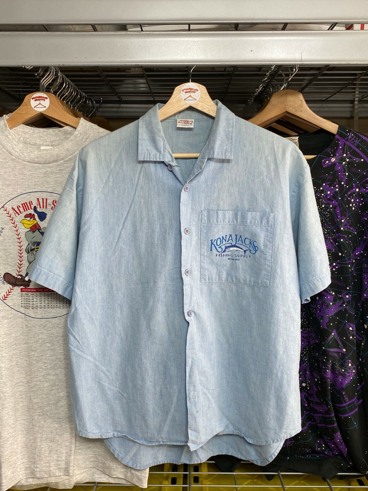 VTG Crazy Shirts Kona Jacks Fishing Supply Light Blue Polo Golf Shirt