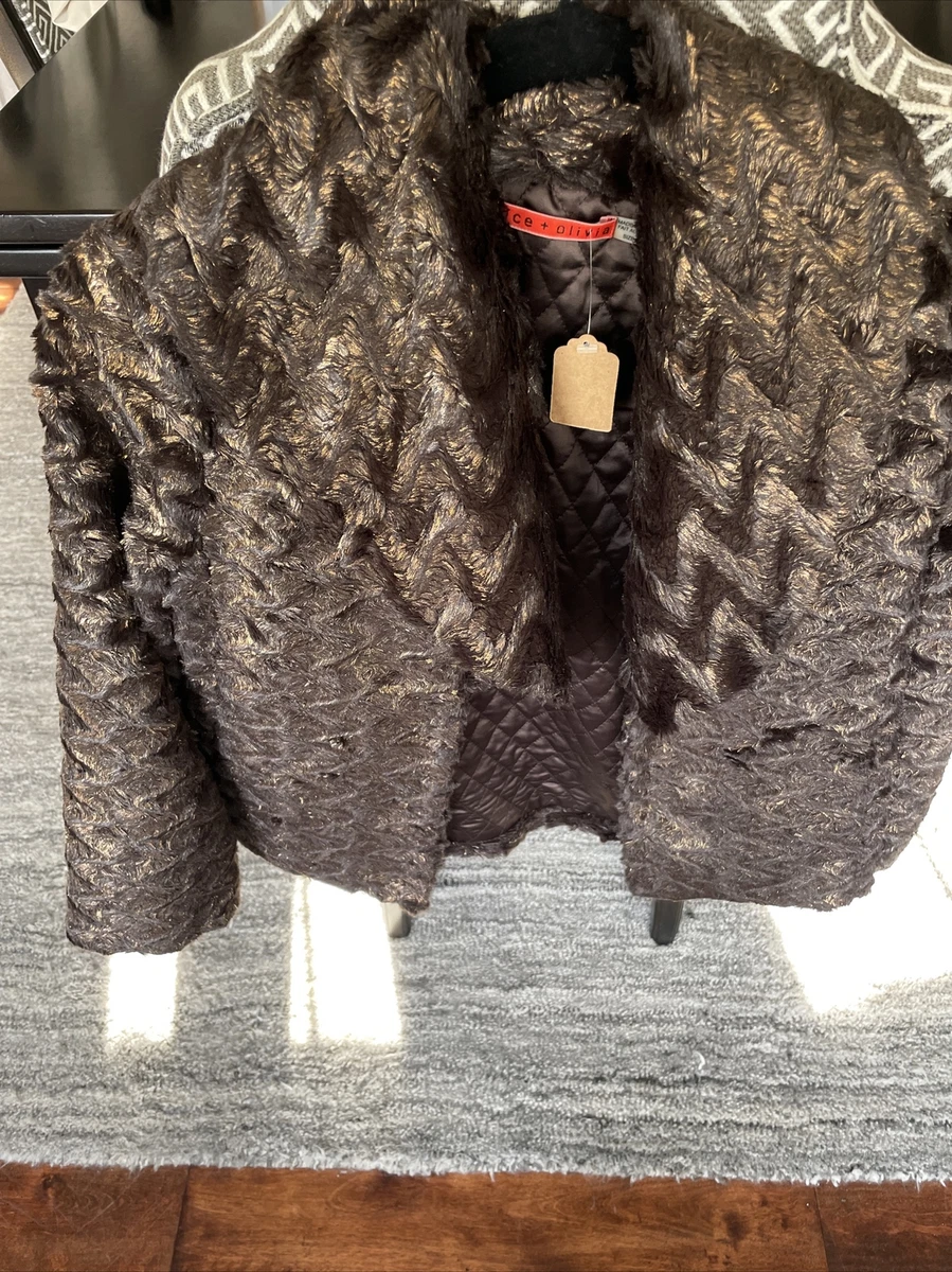 ALICE OLIVIA Coat Masha Faux Fur Brown Metallic Quilted Jacket