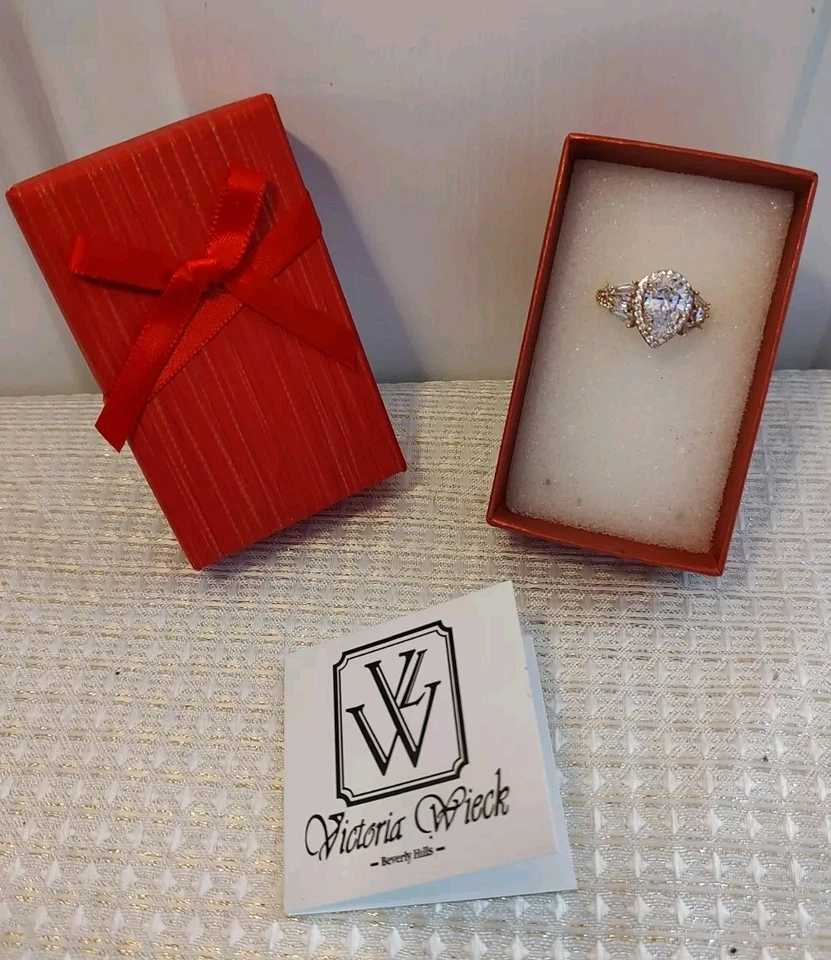 Victoria Wieck Brillante 4.66 DEW Pear Shape Simulated Diamond Halo Ring Size 8 - Image 2 of 4