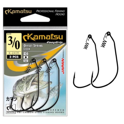 KAMATSU K-2435 OFFSET SPRING LOCK HOOKS, HAKEN MIT KÖDER SPIRALE, ANGELHAKEN NEU