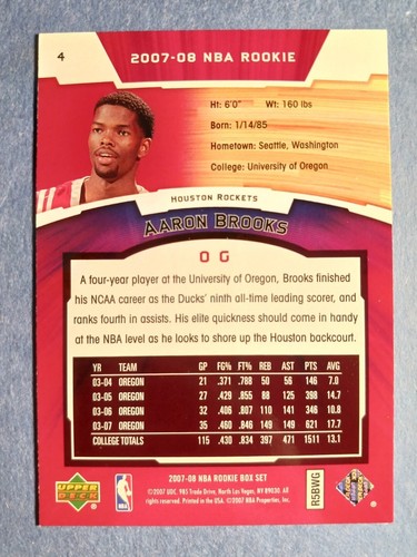 2007 Upper Deck Rookie Box Set #4 Aaron Brooks - Houston Rockets - Picture 2 of 2