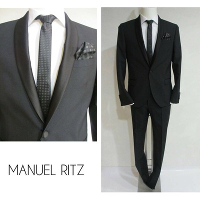 ABITO SMOKING GIACCA PANTALONE UOMO MANUEL RITZ 2230AR3299 99 NERO LUCIDO  PE | eBay