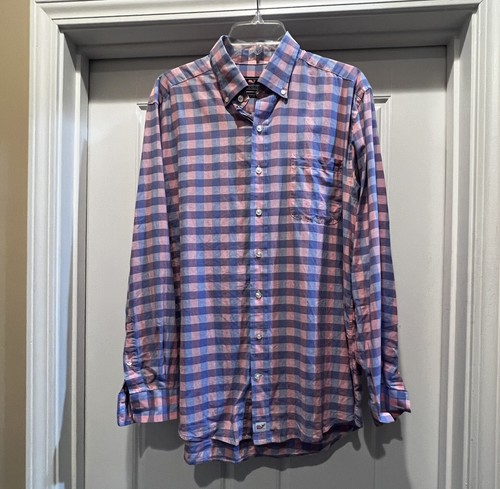 Vineyard Vines Murray Shirt Mens Large Blue Pink Check Slim Whale Long Sleeve - Picture 12 of 12