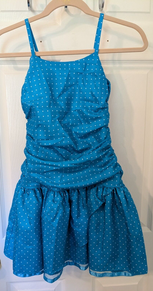 Chaps Girls Turquoise polka dot party dress size 10