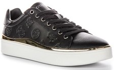 Guess Fl8Bnyfal12 Bonny 4G Peony Logo Flat Trainers Black Gold Womens UK 3 - 8