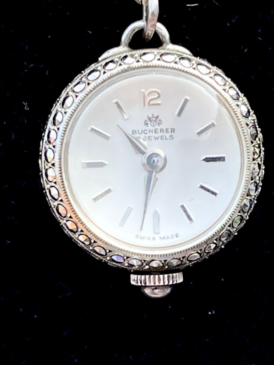 Bucherer Bubble Watch Skeleton Pendant 800 Silver & Pearl Necklace 17 Jewels View 5