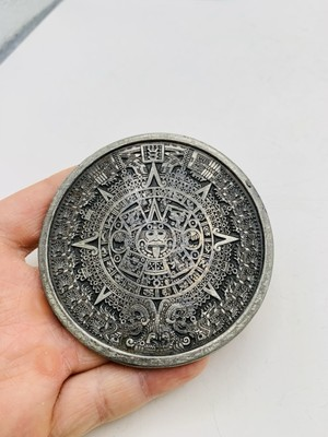 #ad Vintage 1974 Aztec Mayan Sun Dial Calendar Belt Buckle by Bergamot Brass Works $38.00